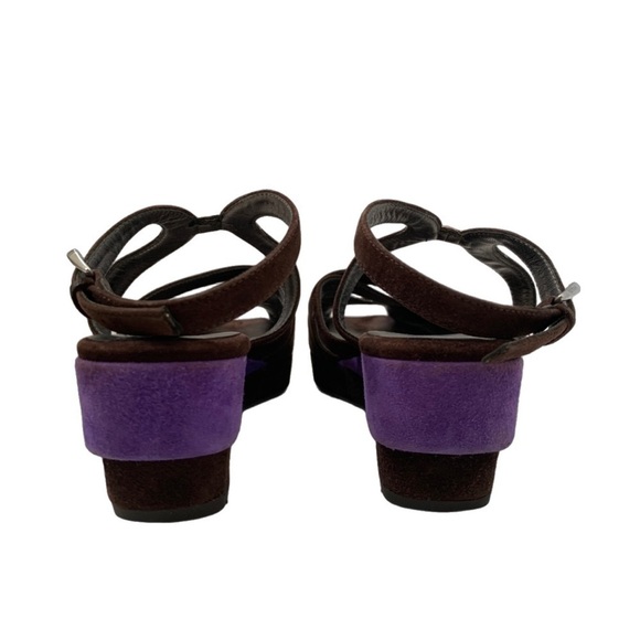 Prada Calzature Donna Ankle Strap Suede Leather Peep Toe Wedge Heel, Brown sz 38 - Picture 7 of 9